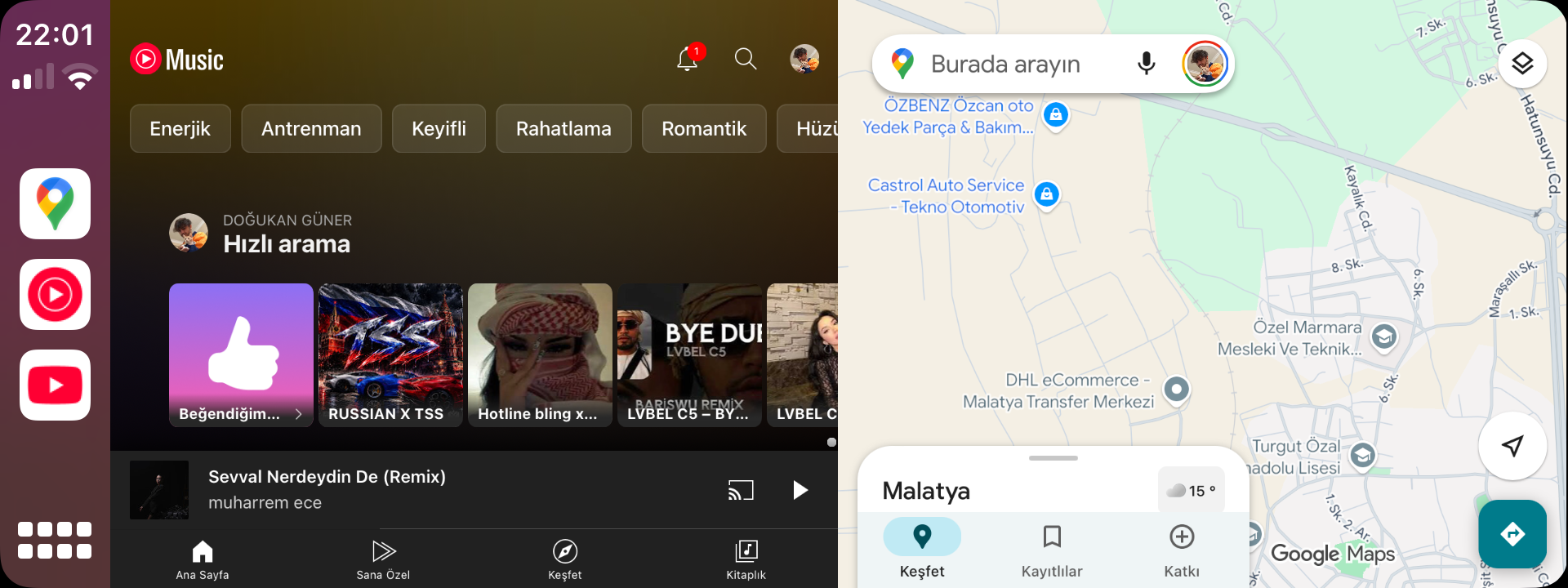 CarSplit YouTube Music and Google Maps